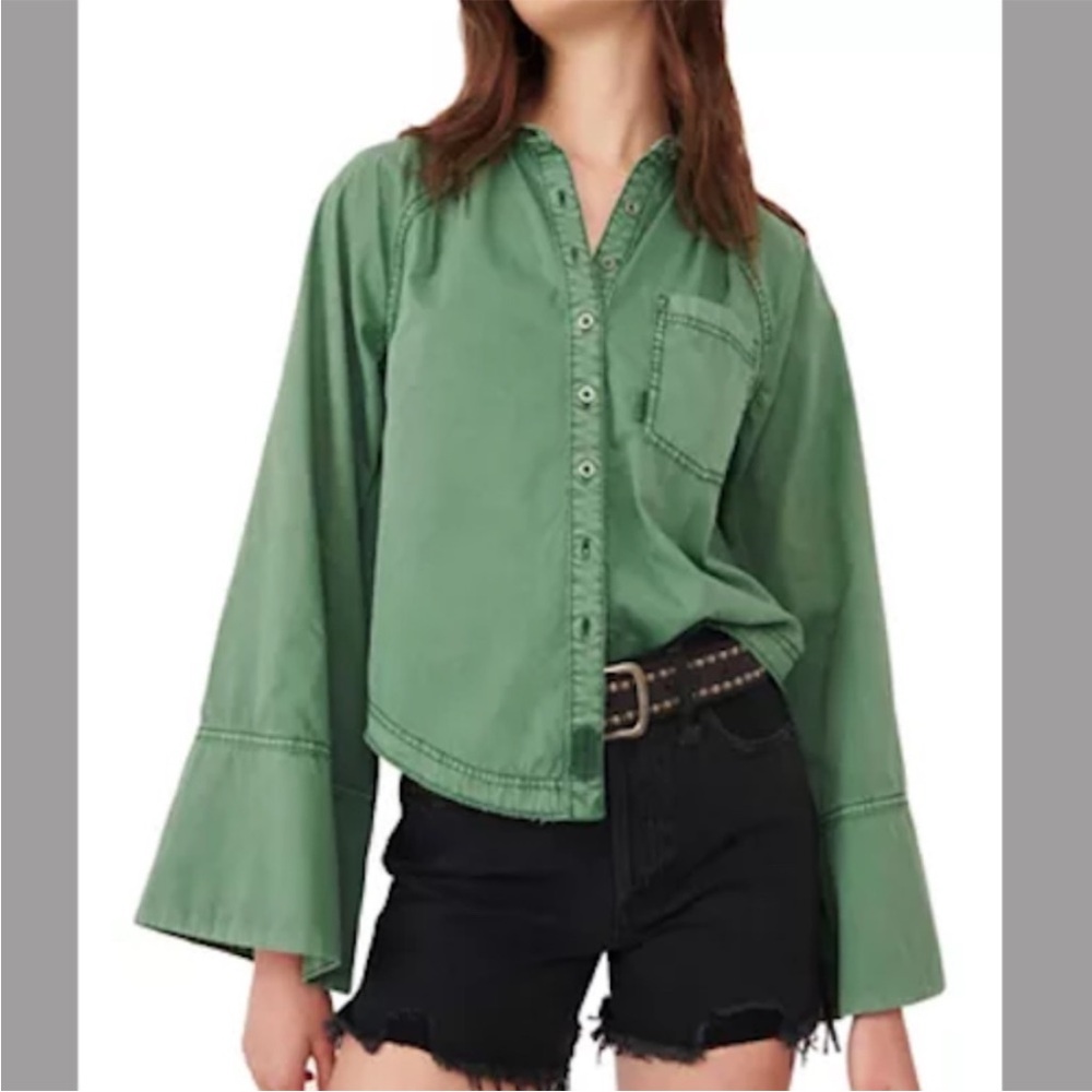 We The Free Green Milano Top Blouse In Backwater Size XS